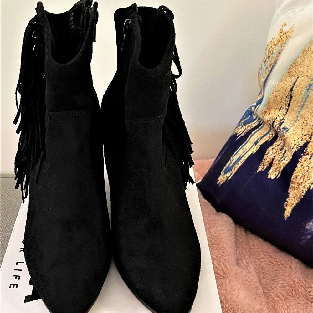 Black Sued fringe bootie
